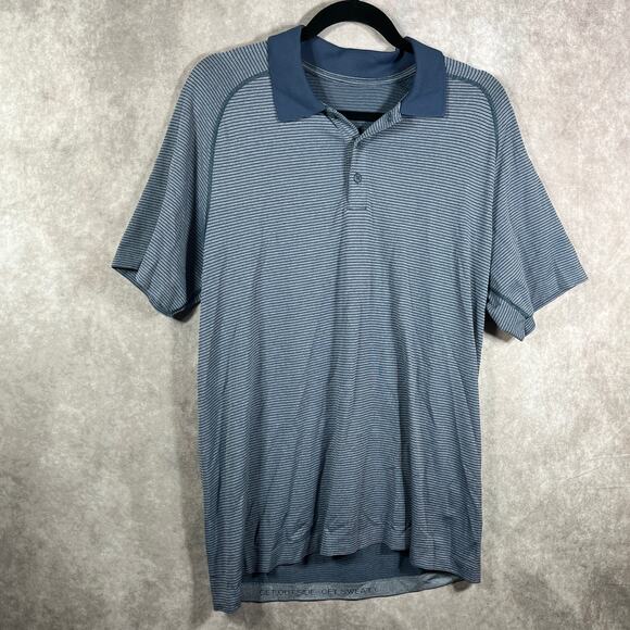 Lululemon Metal Vent Tech Polo Shirt Mens‎ Large Gray Striped Short Sleeve - Picture 1 of 7